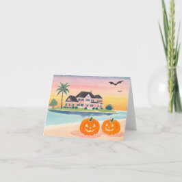 Rosa Beach House på Halloween - Note Card Anteckningskort