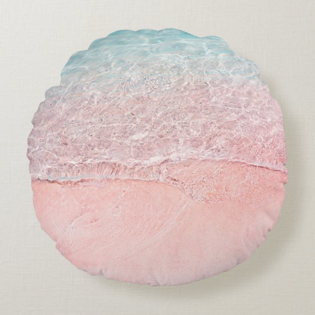 Rosa Beach och Stänk Wave Rund Kudde (Framsidan)