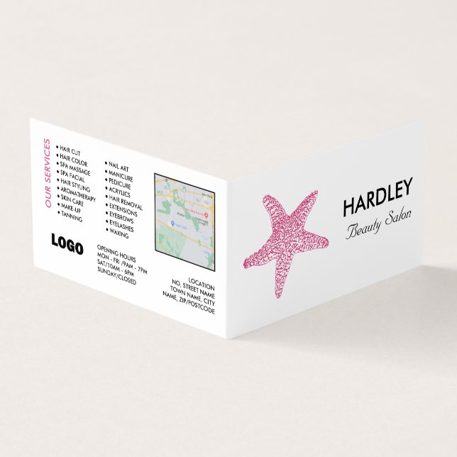 Rosa Beach Starfish, Beautician, Loyalty Card Visitkort (Utsida)