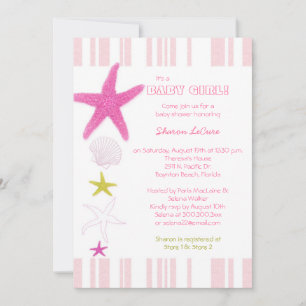 Rosa Beach Starfish Rand Flicka Baby Shower Inbjudningar