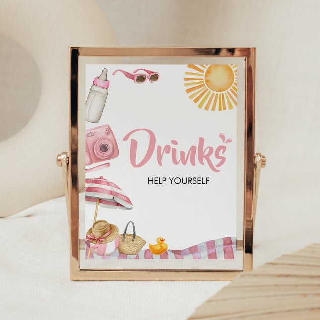 Rosa Beach Summer Baby Shower Drinks Poster (Splish Splash Baby Shower Drinks Sign)