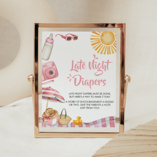 Rosa Beach Summer Baby Shower Late Night Diables Poster (Splish Splash Baby Shower Late Night Diapers Sign)