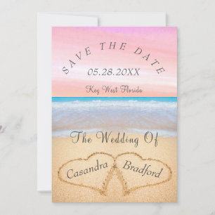 Rosa Beach Wed2 Hearts Sand Bröllop Inbjudningar