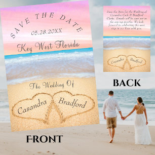 Rosa Beach Wed2 Hearts Sand Bröllop Inbjudningar