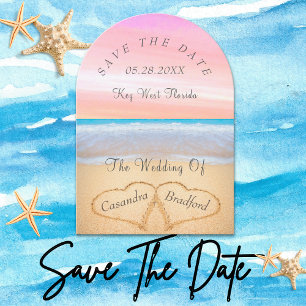 Rosa Beach Wed2 Hearts Sand Bröllop Inbjudningar