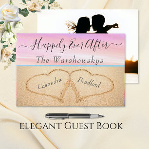 Rosa Beach Wedding 2 Hearts Photo Bröllop Gästböcker