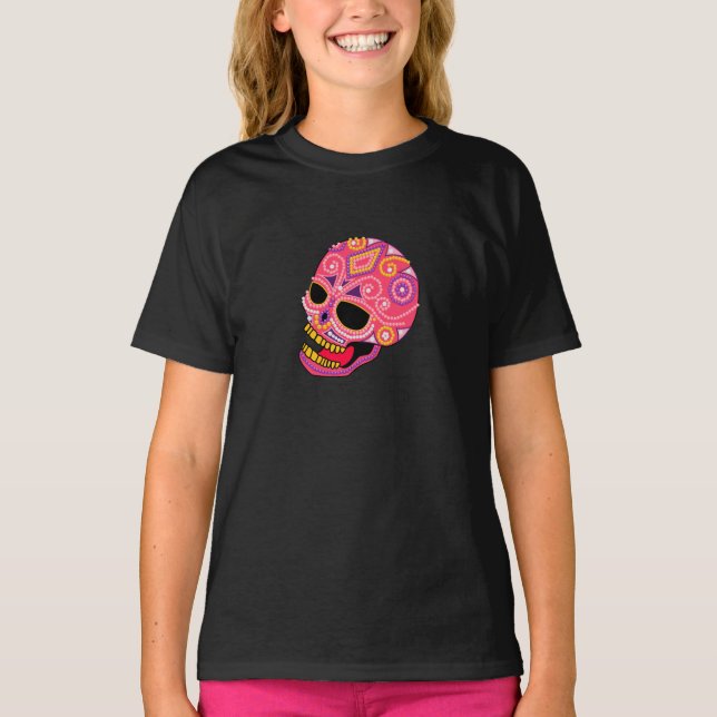 Rosa Beaded Sugar Skull Kvinnors T-Shirt (Framsida)