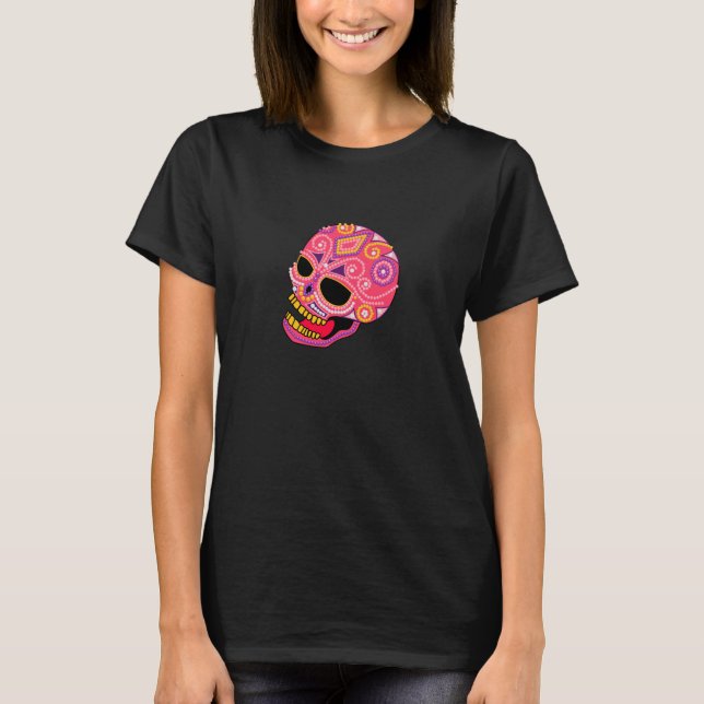 Rosa Beaded Sugar Skull Kvinnors T-Shirt (Framsida)