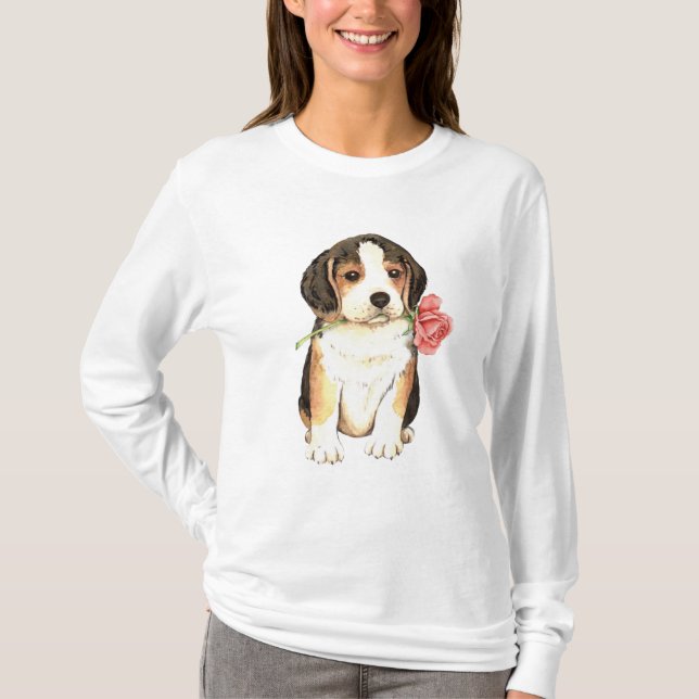 Rosa Beagle för valentin Tee Shirt (Framsida)