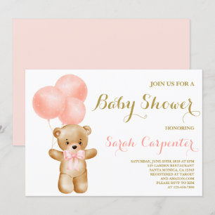 Rosa Bear Baby duschflicka Inbjudningar