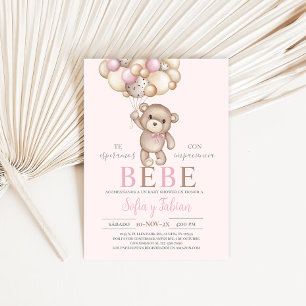 Rosa Bear Baby Shower Girl Spain-inbjudan Inbjudningar