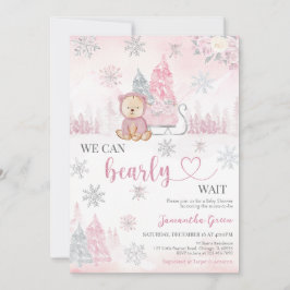 Rosa Bear Baby Shower Inbjudningar