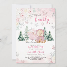 Rosa Bear Baby Shower Inbjudningar