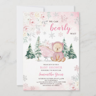 Rosa Bear Baby Shower Inbjudningar