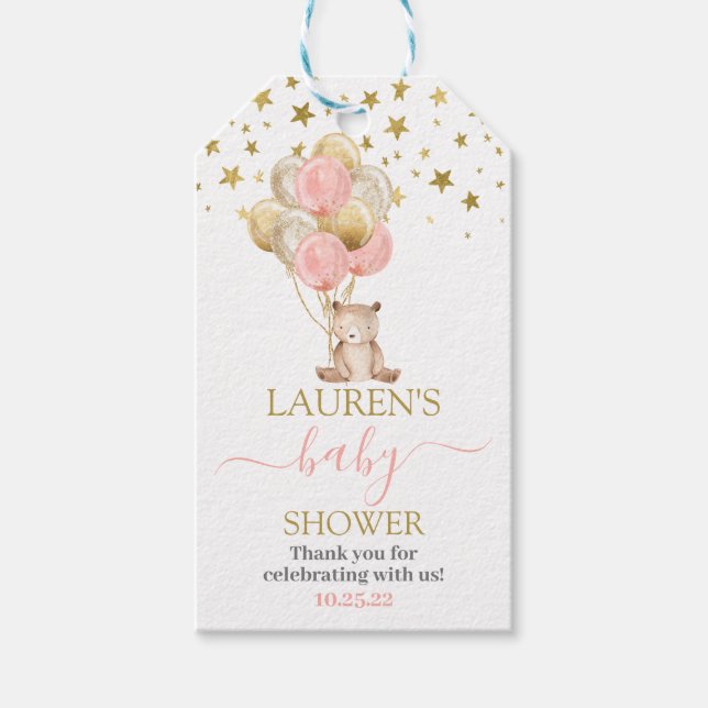 Rosa Bear-babydusch-märkre Presentetikett (Framsidan)