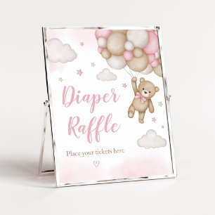 Rosa Bear Balloon Baby Shower Diaper Raffle Poster