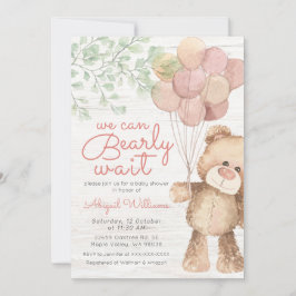 rosa Bear Balloons, Baby Shower Inbjudningar
