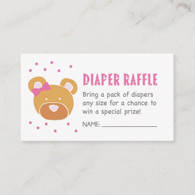 Rosa Bear Diaper Raffle Biljett Tilläggskort (Framsida)