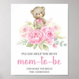 Rosa Bear Help Mamma, adressatens tecken Poster