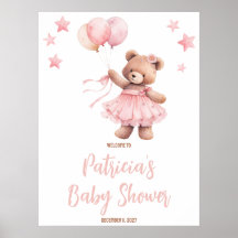 Rosa Bear in Luftballong Baby Shower Välkommen