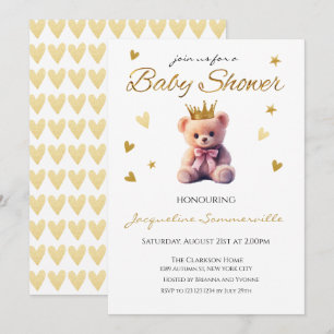 Rosa Bear Krona Guld Krona Baby Shower Det är en f Inbjudningar