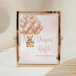 Rosa Bear Luftballong Baby Diaper Raffle Poster