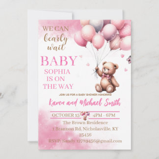 Rosa Bear Luftballong Baby Shower set inbjudati Inbjudningar