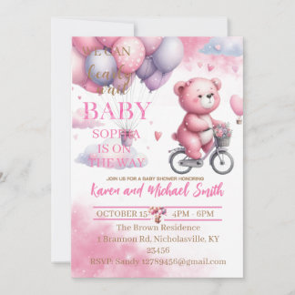 Rosa Bear Luftballong Baby Shower set inbjudati Inbjudningar