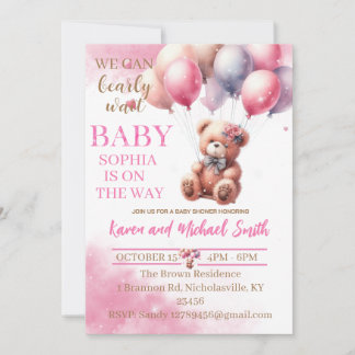 Rosa Bear Luftballong Baby Shower set inbjudati Inbjudningar