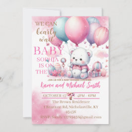 Rosa Bear Luftballong Baby Shower set inbjudati Inbjudningar