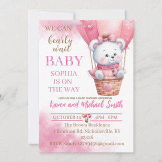 Rosa Bear Luftballong Baby Shower set inbjudati Inbjudningar