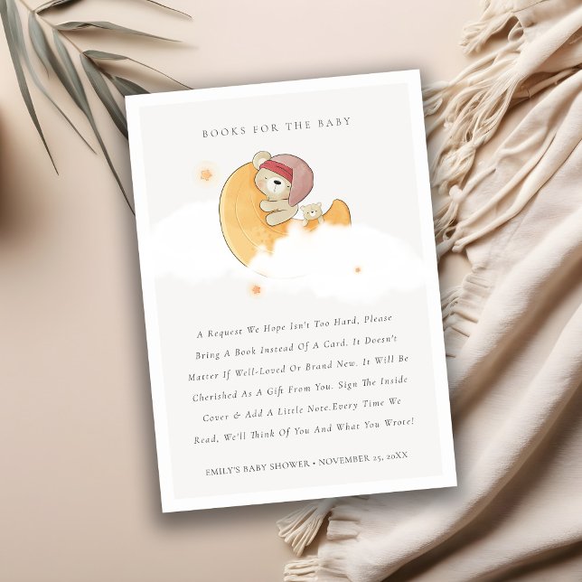 Rosa Bear over Måne Girl Bokar for Baby Shower Tilläggskort (Skapare uppladdad)