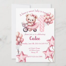 Rosa Bear på BIcycle-födelsedag Inbjudningar