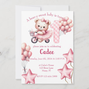 Rosa Bear på BIcycle-födelsedag Inbjudningar
