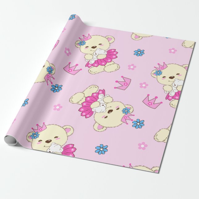 Rosa Bear Princess Presentpapper (Utrullad)
