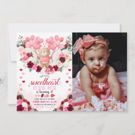 Rosa Bear Swehoney Valentines foto Birthday Inbjudningar