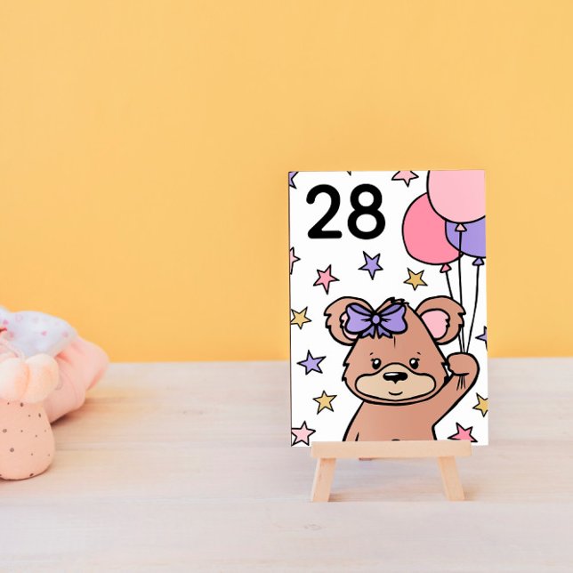 Rosa Bear Thated Girl Baby Shower Bordsnummer (Skapare uppladdad)