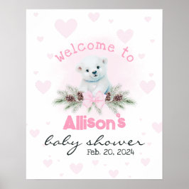 Rosa Bear Unge Cute Baby Shower Välkomstskylt Poster