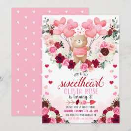Rosa Bear Valentines födelsedag Inbjudningar