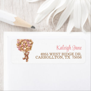 Rosa Bear with Balloons Address Label Returadress Etikett