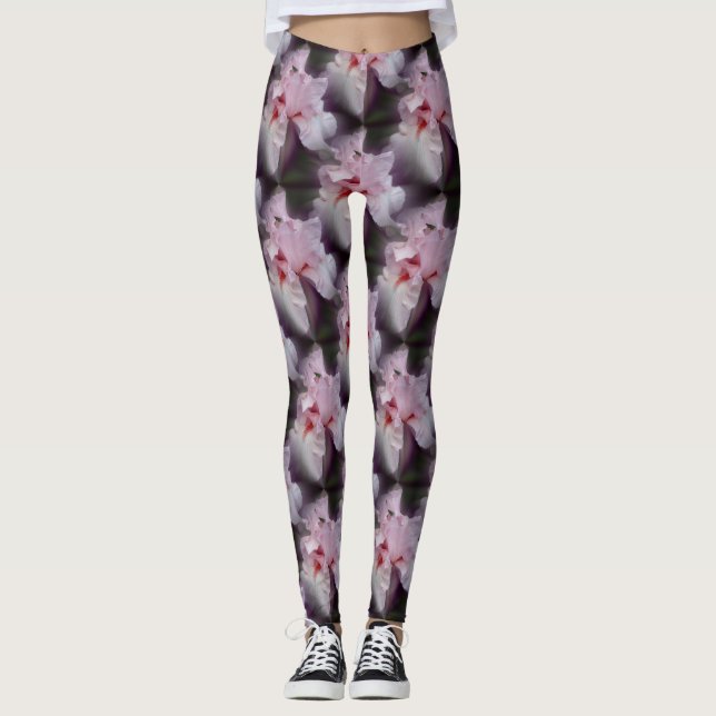 Rosa Beared Iris Flower Mönster Leggings (Framsida)