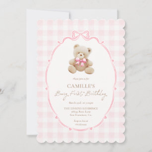 Rosa Beary First Birthday bjudande Inbjudningar