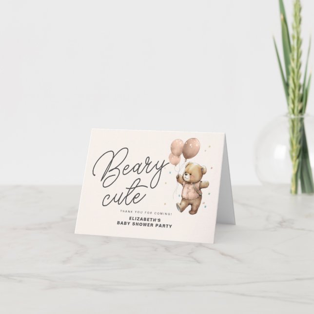 Rosa Beary Söt Bebis Baby Shower Tack Kort (Framsida)