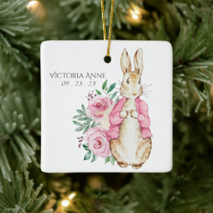 Rosa Beatrix Potter Kanin Personlig Baby Julgransprydnad Keramik