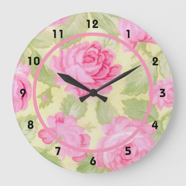 Rosa Beauties Wall Clock Stor Klocka (Framsida)