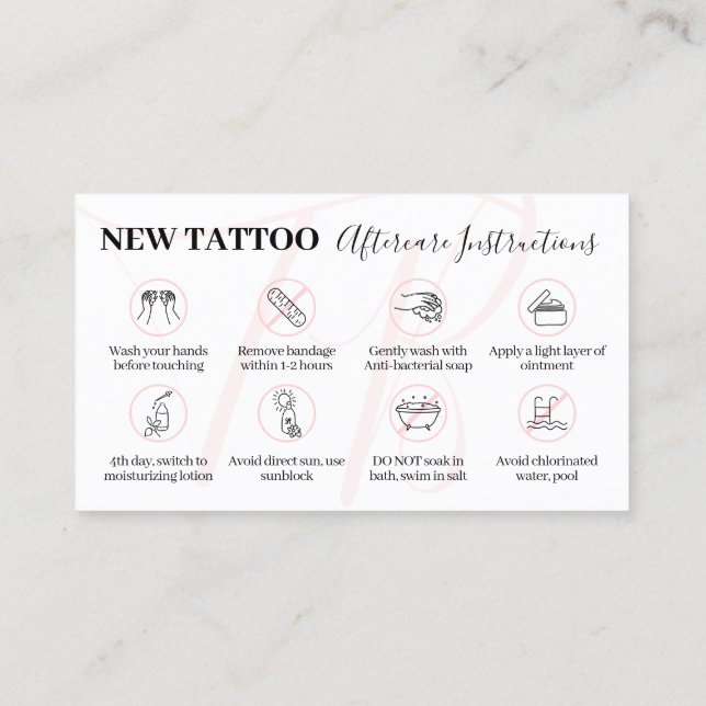 Rosa Beauty Aftercare Instructions for Tattoo Visitkort (Baksida)