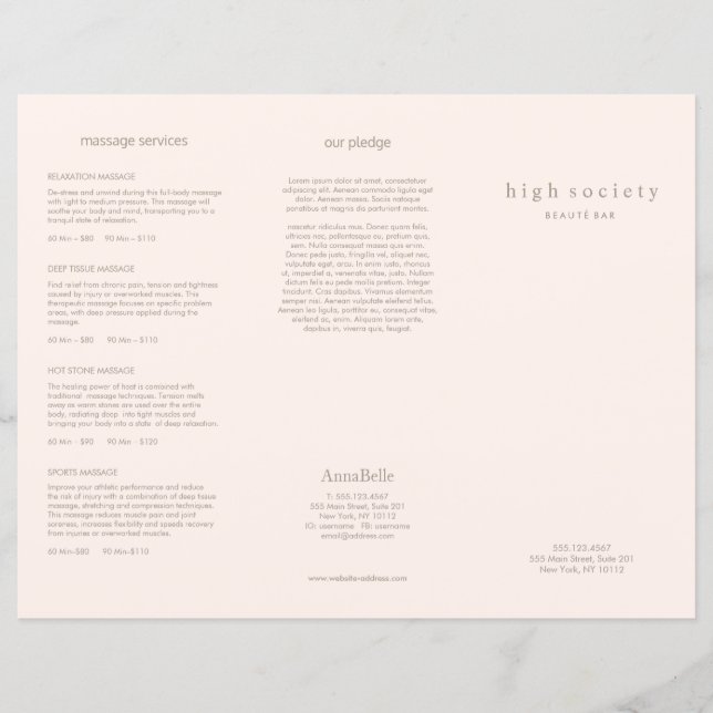  Rosa Beauty Hair Salon Spa TriFold Brochure (Framsida)