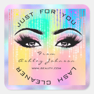 Rosa Beauty Lash Drips Makeup Holograph Unicorn Fyrkantigt Klistermärke