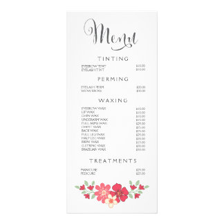 Rosa Beauty Salon Beautician Menu Pris List Reklamkort