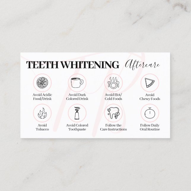 Rosa Beauty Teeth Whitening Aftercare Tips Visitkort (Baksida)